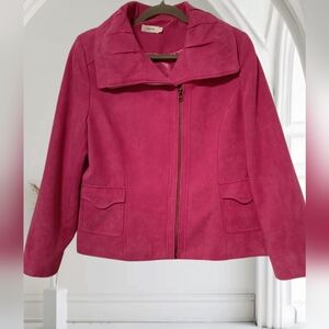 14 🌸Hot Pink Cropped Blazer Jacket Faux Suede Wide Collar